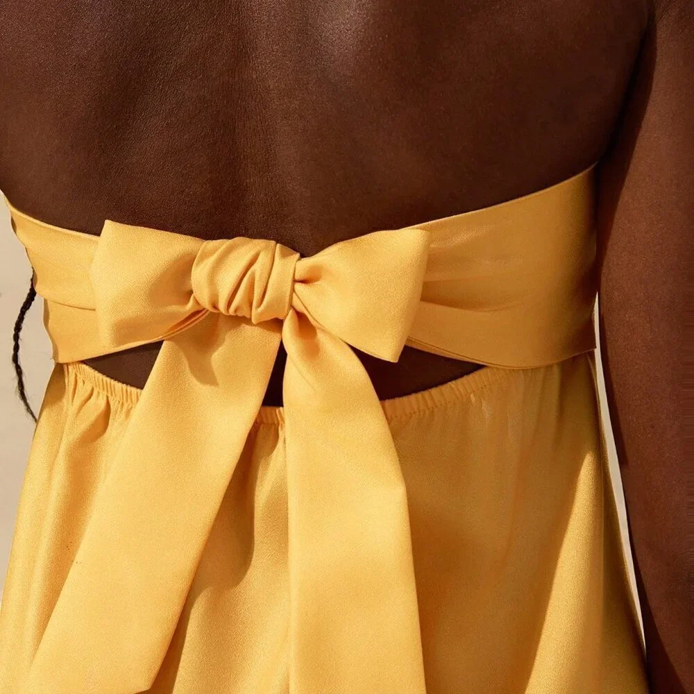 Multicolor Boho Womens Tropical Print Sleeveless Hollow Knot Tube Top Dress - Picture 6 of 7